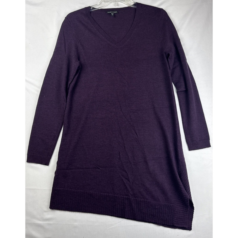 Eileen Fisher Merino Wool Sweater Women's Size XS Purple V Neck Knit Classic